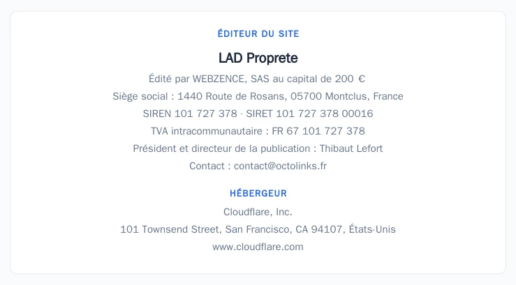 Coordonnées légales de l&rsquo;éditeur et de l&rsquo;hébergeur du site